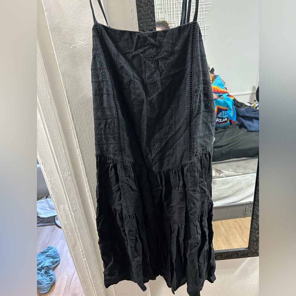 Black Adjustable Spaghetti Strap Sun Dress